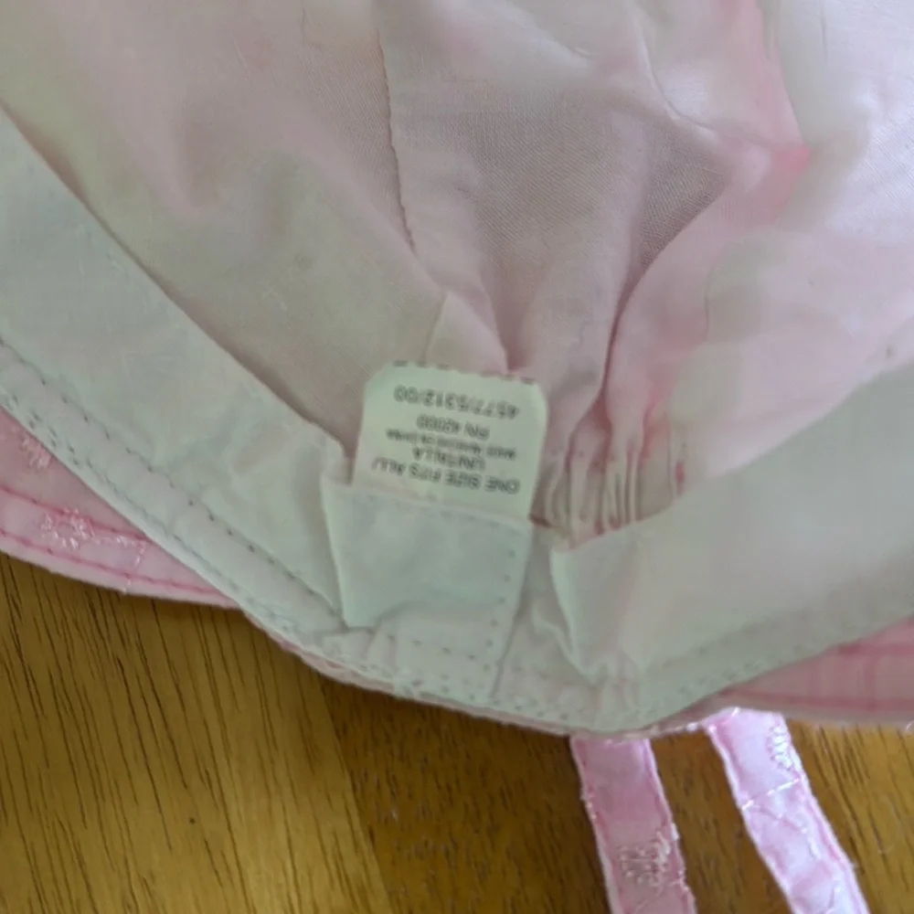 Vintage Pink Eyelet Kids Sun Hat Multiple Size Toddler Adjusts with Ribbon